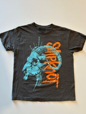 Slipknot - Grey Graphic Tee with Teal Skull and Orange text